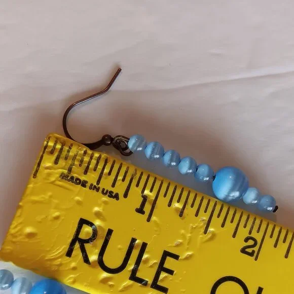 Hand Crafted Periwinkle Blue Dangle Earrings With Banded Agate Round Beads NWT - Picture 4 of 16